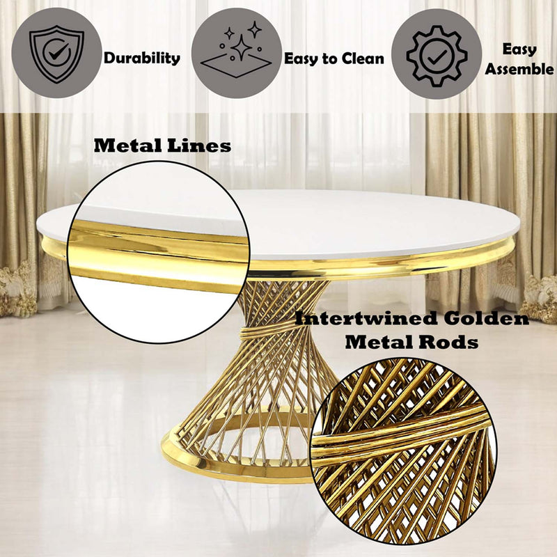 Fallon Dining Table, Engineered Stone, Top & Mirrored Gold Finish Acme