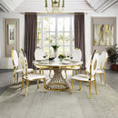 Fallon Dining Table, Engineered Stone, Top & Mirrored Gold Finish Acme