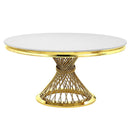 Fallon Dining Table, Engineered Stone, Top & Mirrored Gold Finish Acme