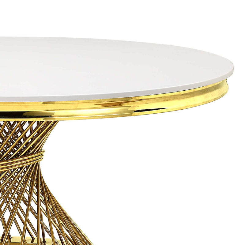 Fallon Dining Table, Engineered Stone, Top & Mirrored Gold Finish Acme