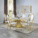 Fallon Dining Table, Engineered Stone, Top & Mirrored Gold Finish Acme