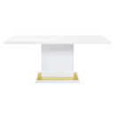 Gaines Dining Table w/Pedestal Base, White High Gloss Finish Acme
