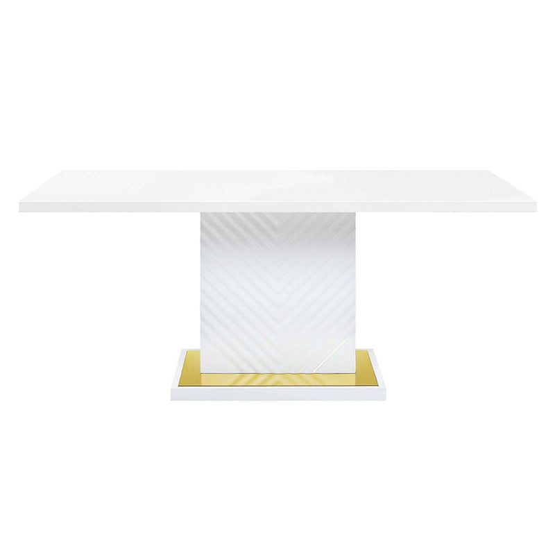 Gaines Dining Table w/Pedestal Base, White High Gloss Finish Acme