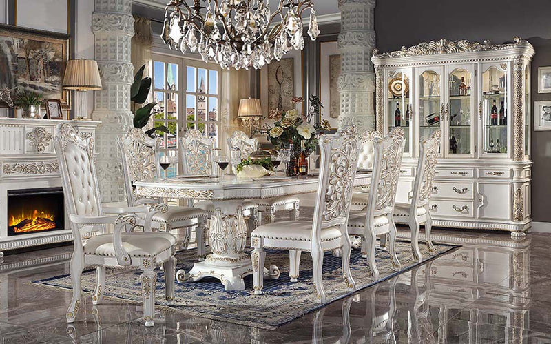 Vendome Dining Table w/Pedestal Base, Antique Pearl Finish Acme