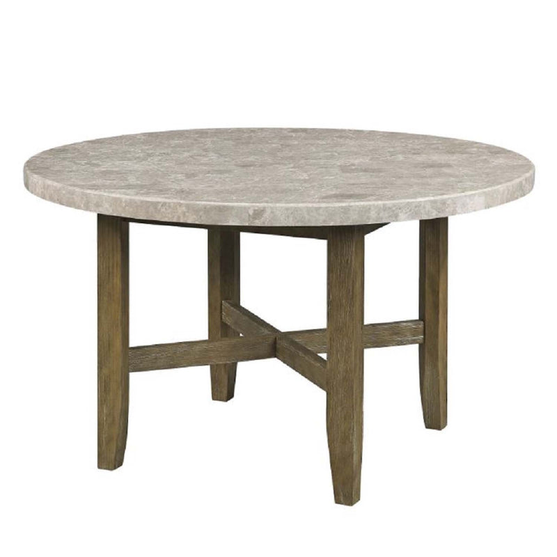 Karsen Dining Table, Natural Marble Top & Rustic Oak Finish Acme