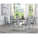Lanton Dining Table, Natural Marble & Antique White Finish Acme