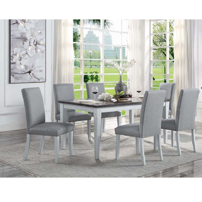 Lanton Dining Table, Natural Marble & Antique White Finish Acme