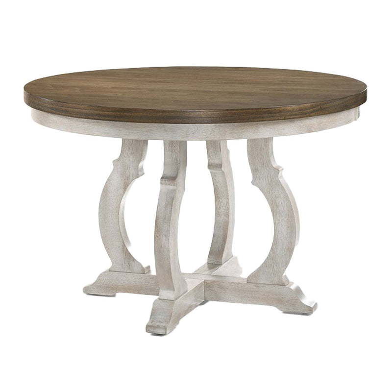 Cillin Round Dining Table, Walnut & Antique White Finish Acme