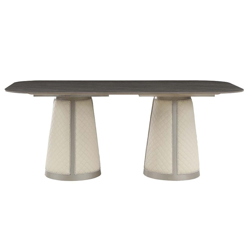 Kasa Dining Table, Sintered Stone Top & Champagne Finish Acme