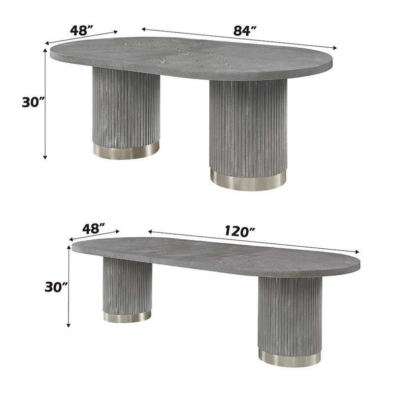 Adalynn Dining Table w/2 Leaves, Weathered Gray Oak Finish Acme