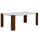 Hettie Dining Table, Engineered Stone Top & Brown Finish Acme