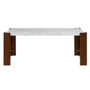Hettie Dining Table, Engineered Stone Top & Brown Finish Acme