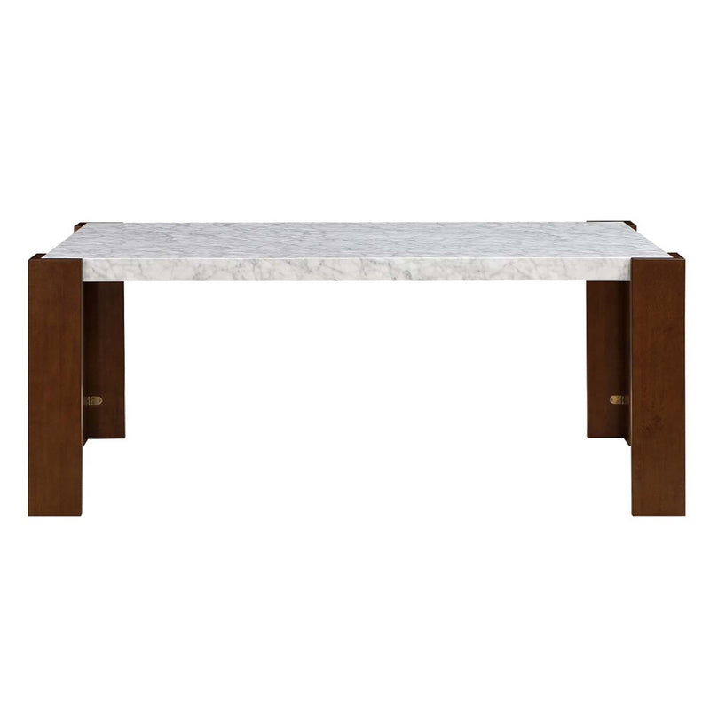 Hettie Dining Table, Engineered Stone Top & Brown Finish Acme