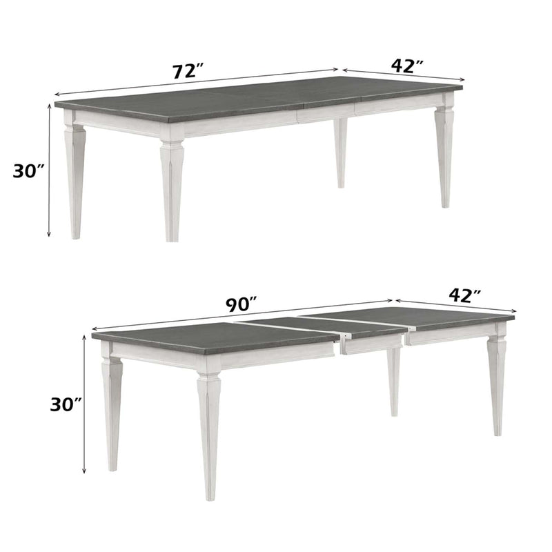 Katia Dining Table w/Leaf, Rustic Gray & Weathered White Finish Acme