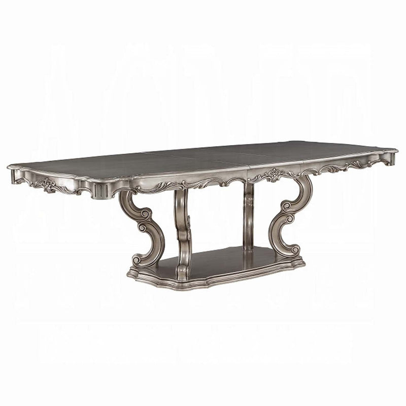 Ariadne Dining Table w/Pedestal, Antique Platinum Finish Acme