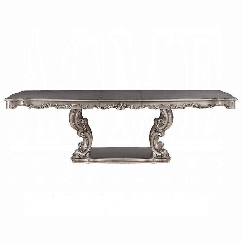 Ariadne Dining Table w/Pedestal, Antique Platinum Finish Acme