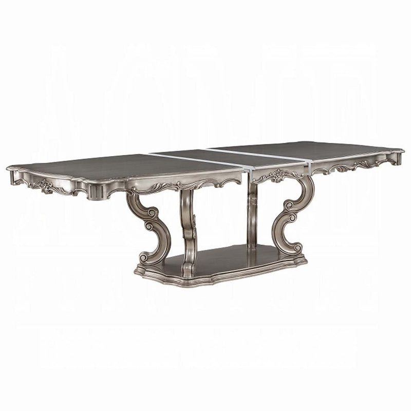 Ariadne Dining Table w/Pedestal, Antique Platinum Finish Acme