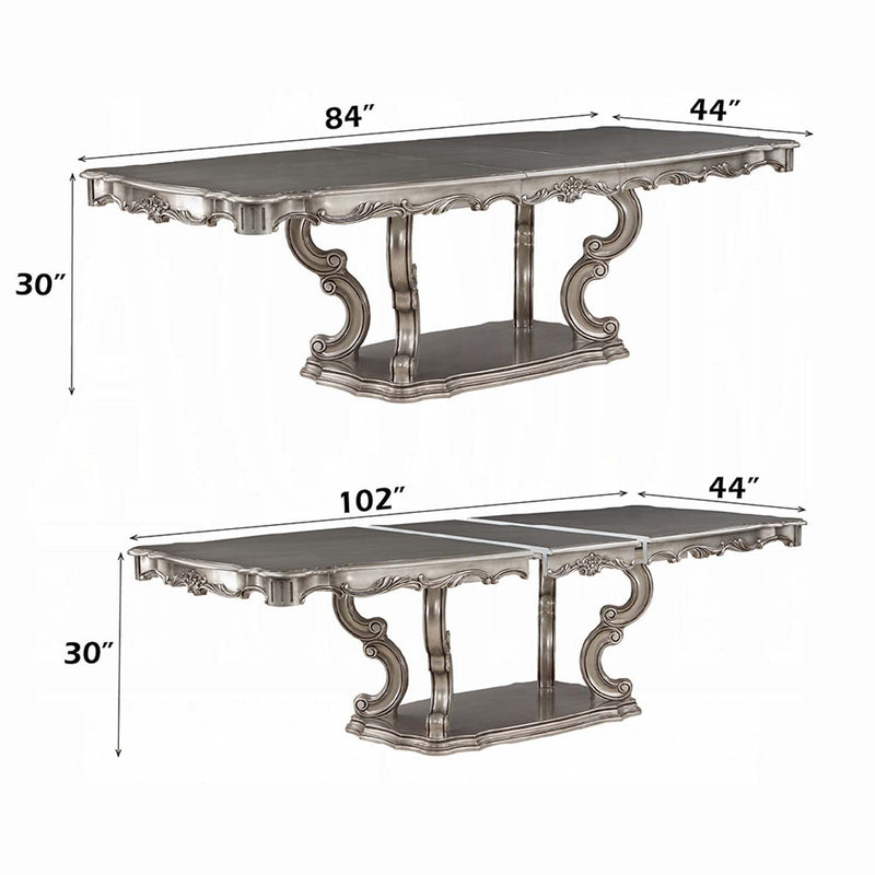Ariadne Dining Table w/Pedestal, Antique Platinum Finish Acme