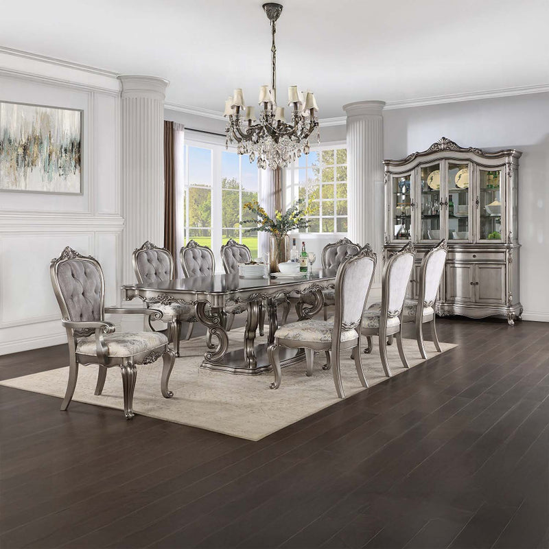 Ariadne Dining Table w/Pedestal, Antique Platinum Finish Acme