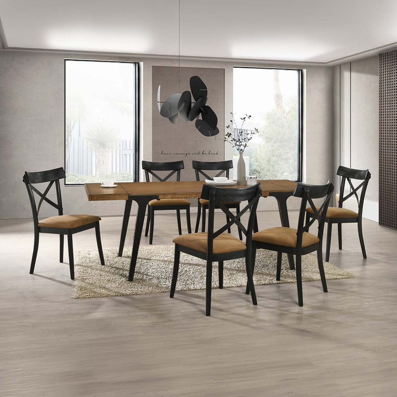 Hillary Dining Table w/2 Leaves, Walnut & Black Finish Acme