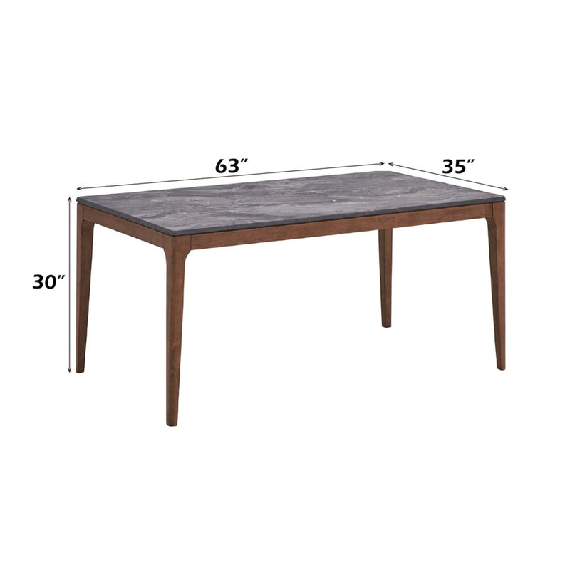 Bevis Dining Table, Engineered Stone Top & Walnut Finish Acme