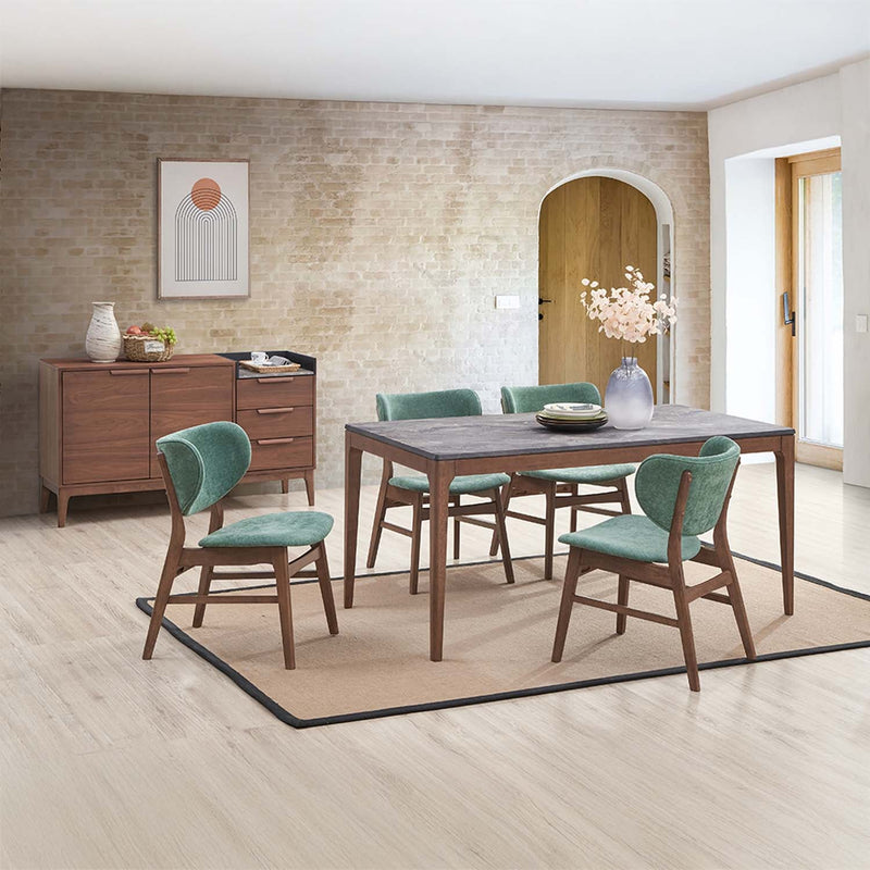 Bevis Dining Table, Engineered Stone Top & Walnut Finish Acme