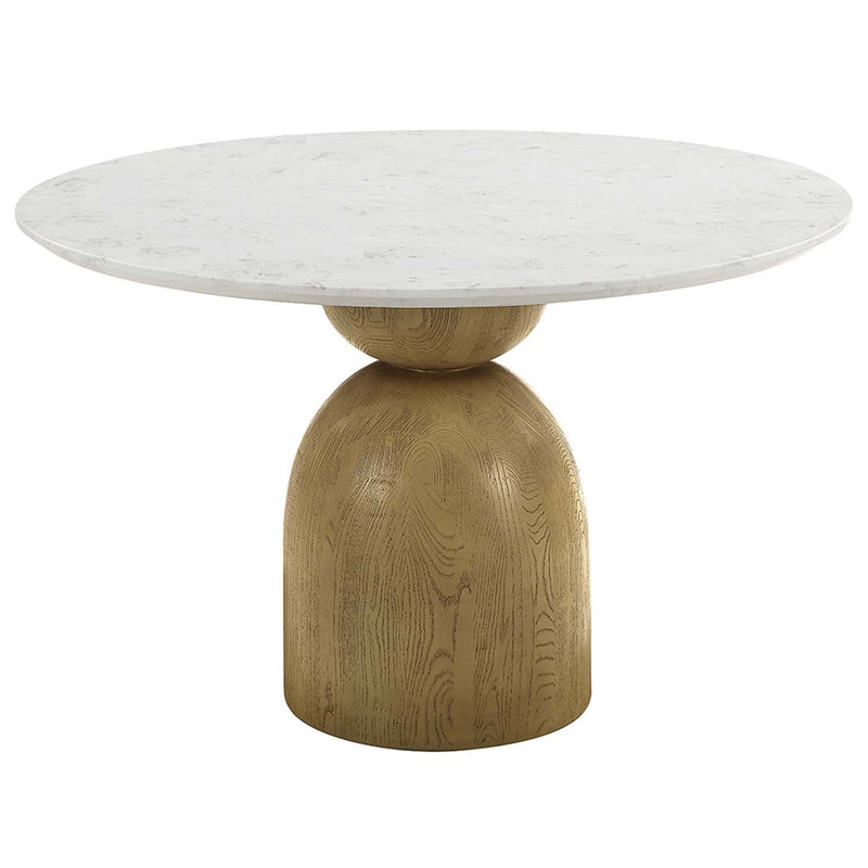 Kala Round Dining Table, Natural Marble Top & Oak Finish Acme