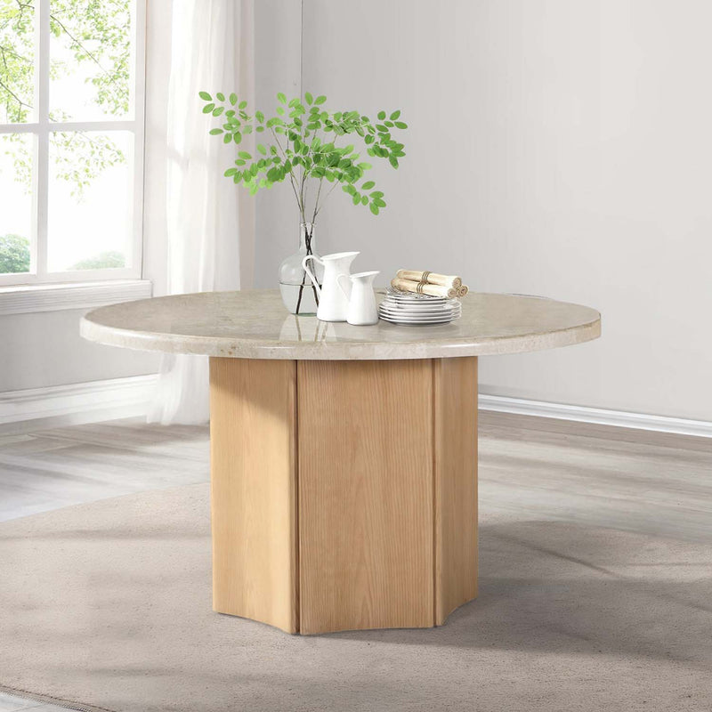Qwin Round Dining Table w/Marble Top, Cream Acme