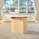 Qwin Round Dining Table w/Marble Top, Cream Acme