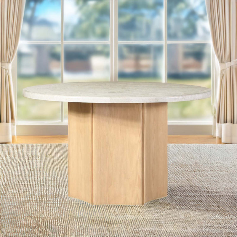 Qwin Round Dining Table w/Marble Top, Cream Acme