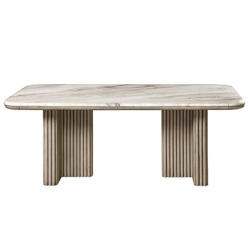 Charity Dining Table, Natural Marble Top & Gray Oak Finish Acme
