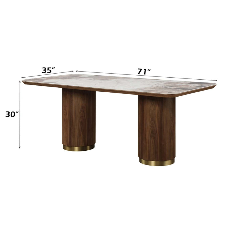 Willene Dining Table w/Ceramic Top, Ceramic Top & Walnut Finish Acme