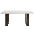 Edwyn Dining Table, White Natural Marble Top & Brown Finish Acme