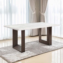Edwyn Dining Table, White Natural Marble Top & Brown Finish Acme