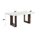 Edwyn Dining Table, White Natural Marble Top & Brown Finish Acme