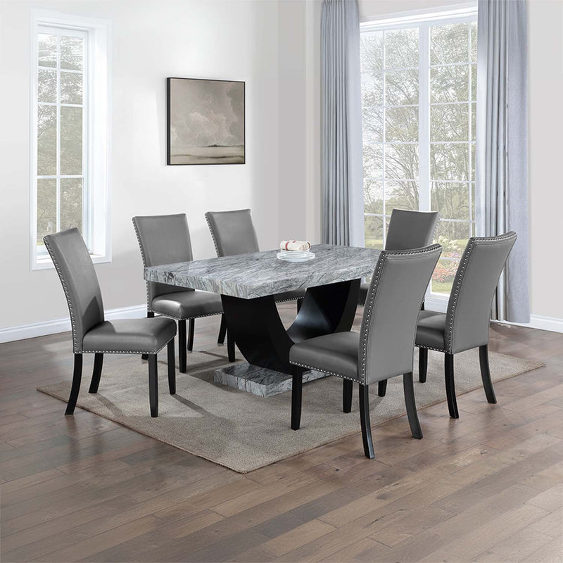 Caralin Dining Table, Engineered Stone & Black Finish Acme