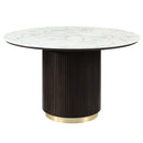 Clayten Round Dining Table, White Natural Marble Top & Espreeso Finish Acme