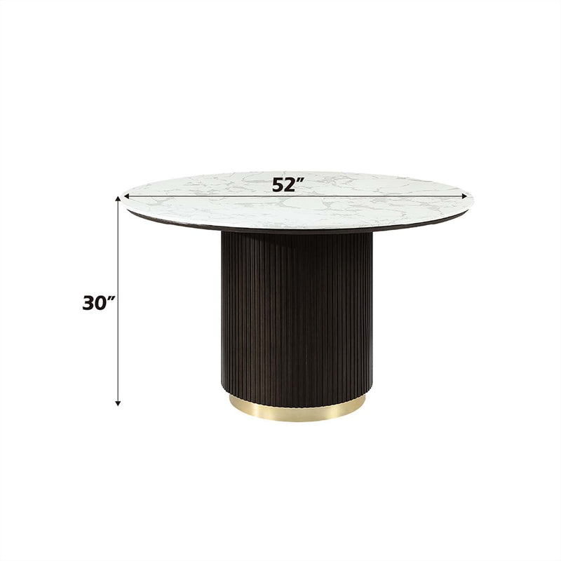 Clayten Round Dining Table, White Natural Marble Top & Espreeso Finish Acme