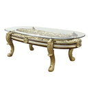 Desiderius Dining Table, Antique Gold & Hand-Painted Brown Finish Acme