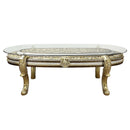 Desiderius Dining Table, Antique Gold & Hand-Painted Brown Finish Acme