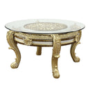 Desiderius Round Dining Table, Antique Gold & Hand-Painted Brown Finish Acme