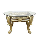 Desiderius Round Dining Table, Antique Gold & Hand-Painted Brown Finish Acme