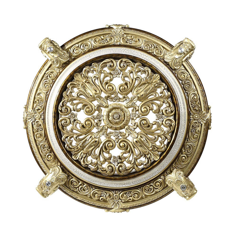 Desiderius Round Dining Table, Antique Gold & Hand-Painted Brown Finish Acme