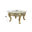 Desiderius Round Dining Table, Antique Gold & Hand-Painted Brown Finish Acme