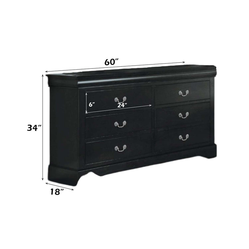 Louis Philippe III 6 Drawers Dresser, Black Finish Acme
