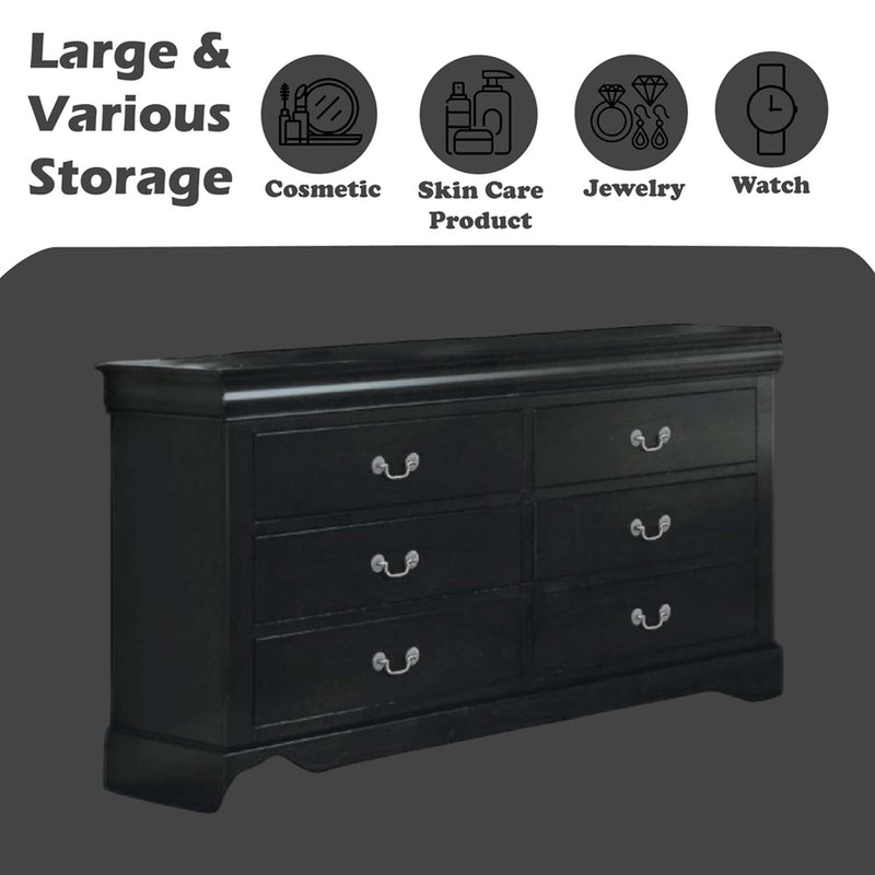 Louis Philippe III 6 Drawers Dresser, Black Finish Acme