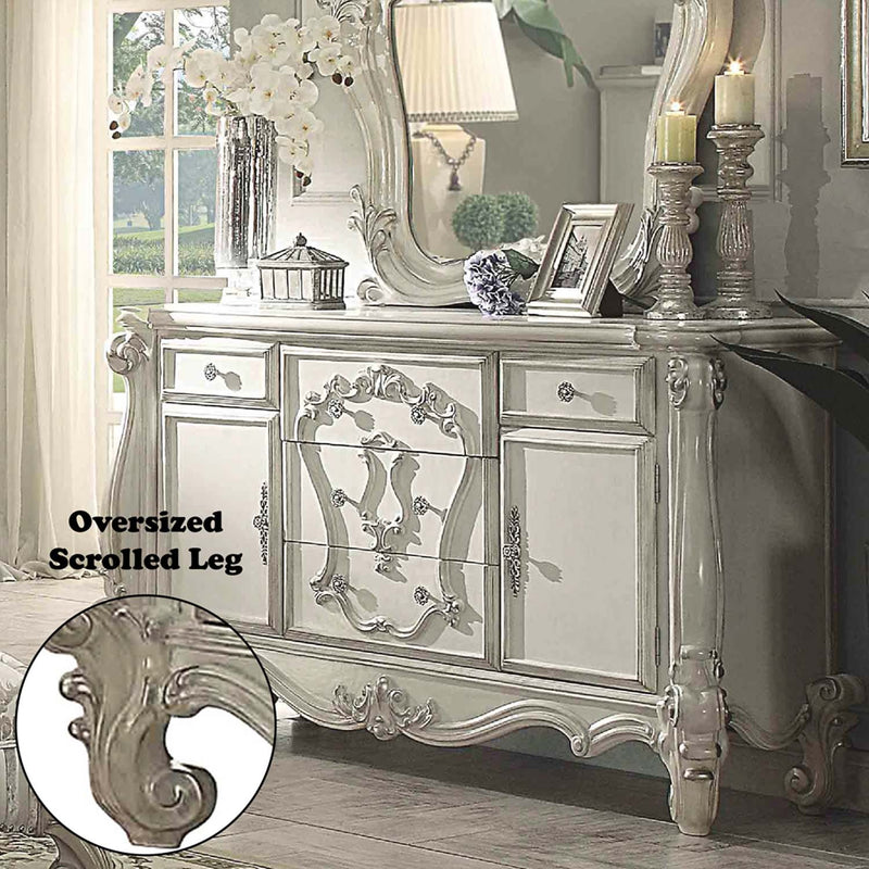 Versailles 5 Drawers & 2 Doors  Dresser, Bone White Finish Acme