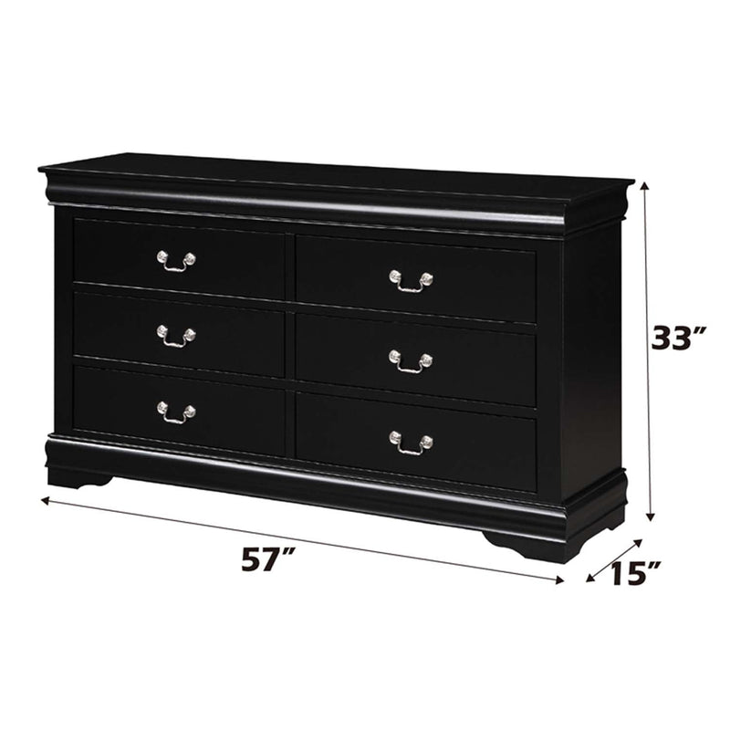 Louis Philippe 6 Drawers  Dresser, Black Finish Acme