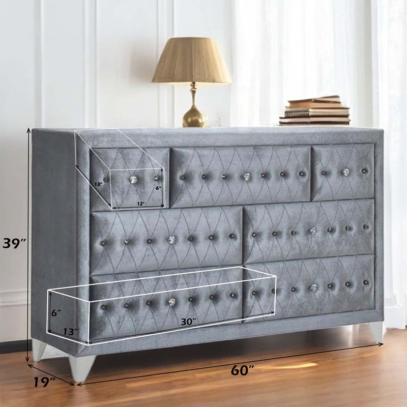 Dante 7 Drawers Dresser, Gray Velvet Dante 7 Drawers Dresser, Gray Velvet
