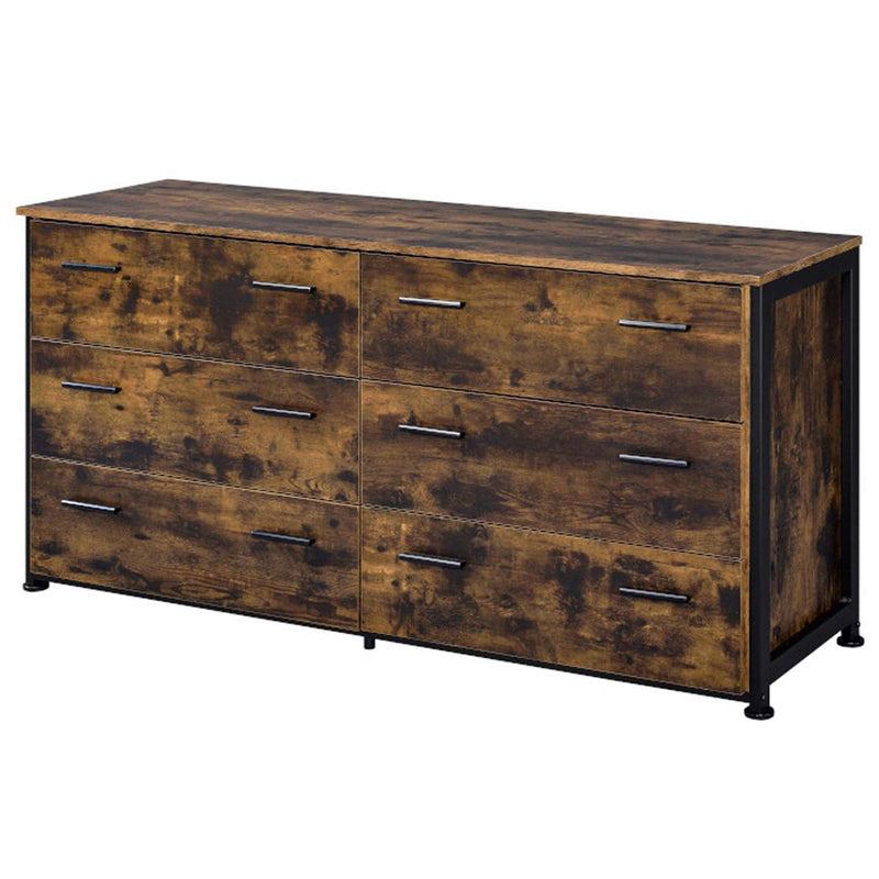 Juvanth 6 Drawers Dresser, Rustic Oak & Black Finish Acme